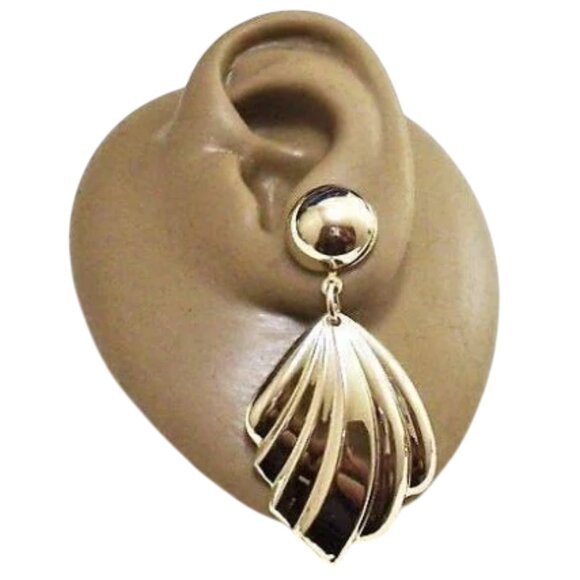 Feather Disc Hoop Pierced Post Stud Earrings Gold Tone - Picture 3 of 3